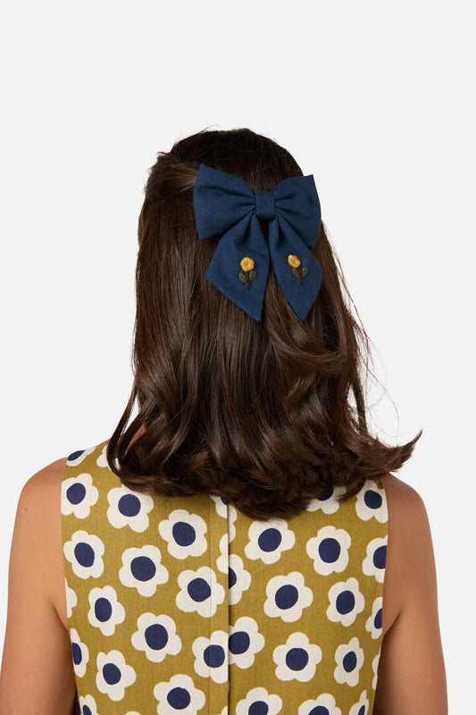 Image of Hair Accessories. Productname: Navy Embroidery Bow Barrette Clip in Navy colour by brand - Princess Highway