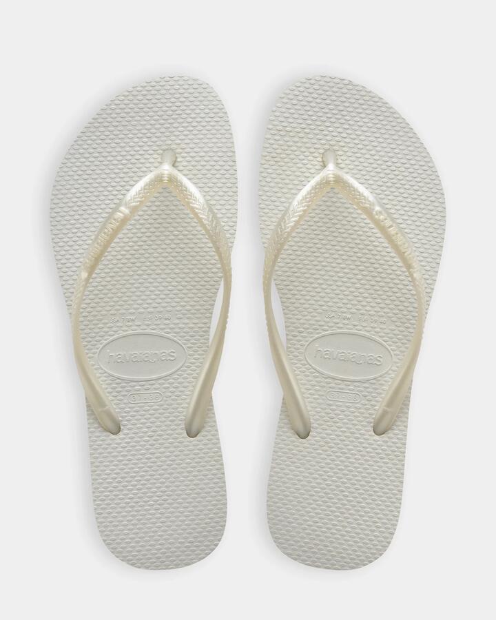 Image of Sandals. Productname: havaianas Womens Slim Metalic Thongs White - in White colour by brand - Havaianas