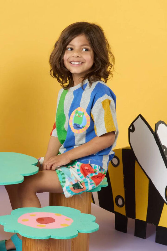 Image of a model wearing Tops. Productname: Froggy Stripe Kids SS Tee in Multi colour by brand - Gorman