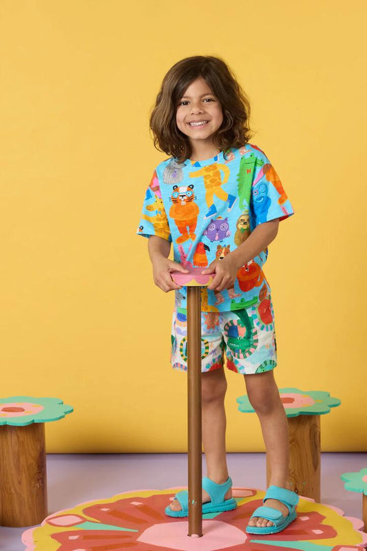 Image of a model wearing Tops. Productname: Happy Guys Kids SS Tee in Blue colour by brand - Gorman