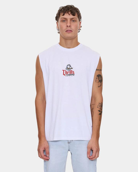 Image of a model wearing Tops. Productname: thrills - Mens Banquet Muscle - White - in White colour by brand - thrills