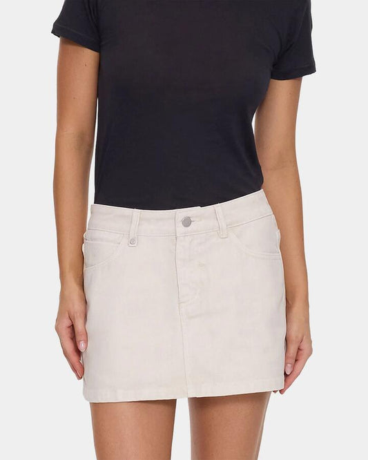 Image of a model wearing Skirts. Productname: thrills - Womens Sophie Mid Rise Mini Skirt - Stone - in Stone colour by brand - thrills