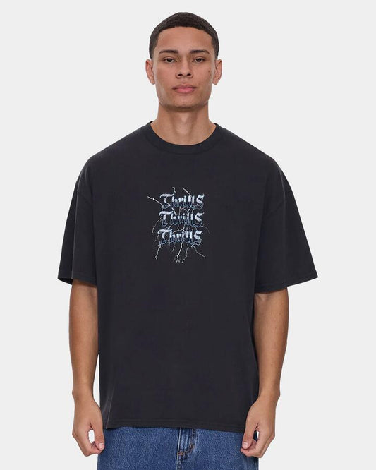 Image of T-Shirts. Product name - Thrills Mens Run For The Hills Oversized T-Shirt Washed Black in Washed Black colour by brand - Thrills