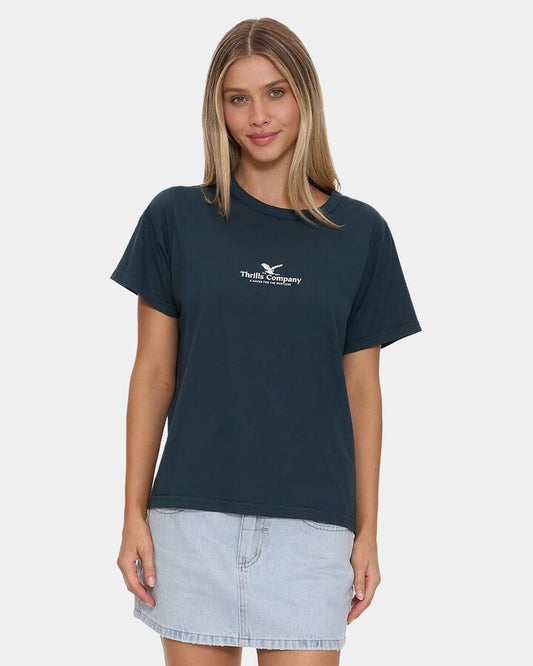 Image of T-Shirts. Product name - Thrills Womens Heaven For The Reckless T-Shirt Jasper Green in Jasper Green colour by brand - Thrills