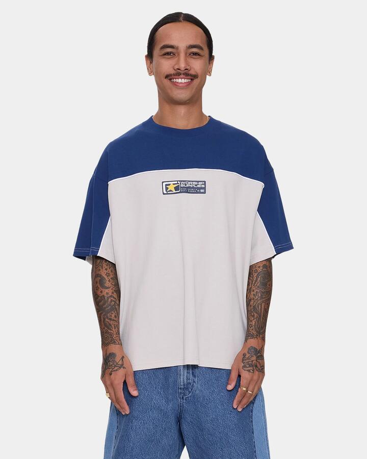 Image of T-Shirts. Product name - Worship Mens Blender Oversized Panel T-Shirt Blue Depths in Blue Depths colour by brand - Worship