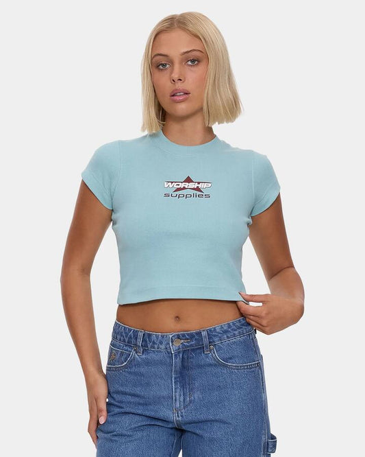 Image of T-Shirts. Product name - Worship Womens Orion Teeny T-Shirt Aqua in Aqua colour by brand - Worship