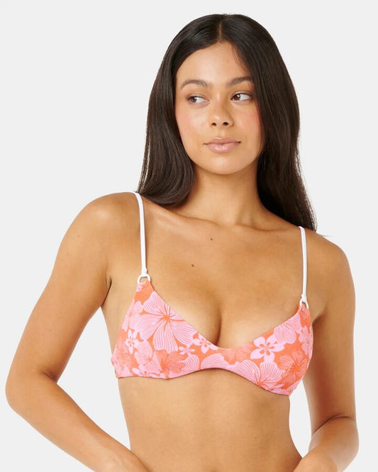 Image of a model wearing Tops. Productname: rip Curl - Womens Aloha State Bralette Bikini Top - Orange - in Orange colour by brand - rip Curl