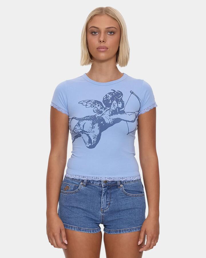 Image of T-Shirts. Product name - Worship Womens Cherub Lace Cap T-Shirt Bell Air Blue in Bell Air Blue colour by brand - Worship