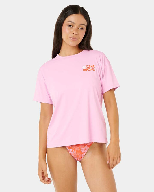 Image of Shirts. Productname: rip Curl Womens Aloha State Surf Lite Upf Surf Shirt Pastel Pink - in Pastel Pink colour by brand - rip Curl
