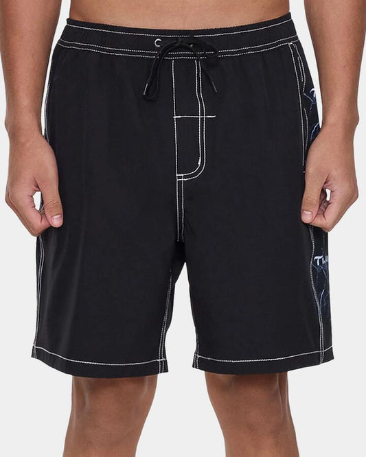Image of Swimwear. Product name - Thrills Mens Run For The Hills Boardshorts Black in Black colour by brand - Thrills