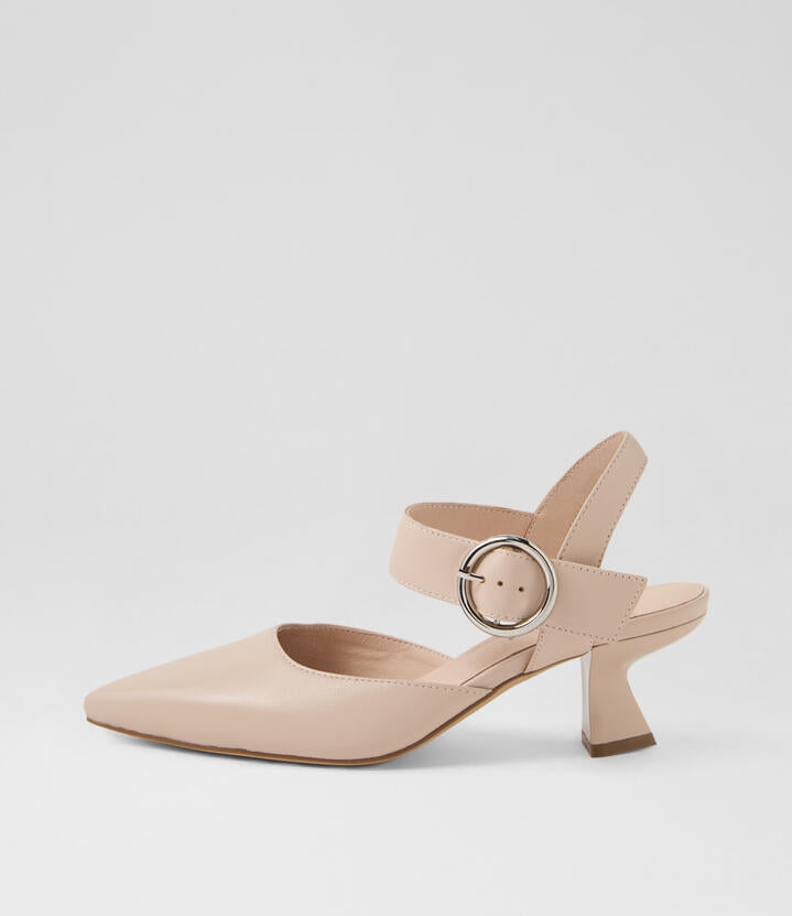 Image of Heels. Productname: Leema Nude Leather Heels in Nude colour by brand - MIDAS