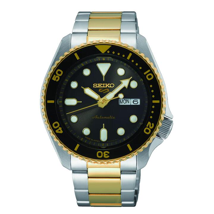 Image of Watches. Productname: Seiko Automatic GMT 5 Sports Two-Tone Watch SRPK22J-8 in Watch colour by brand - Seiko