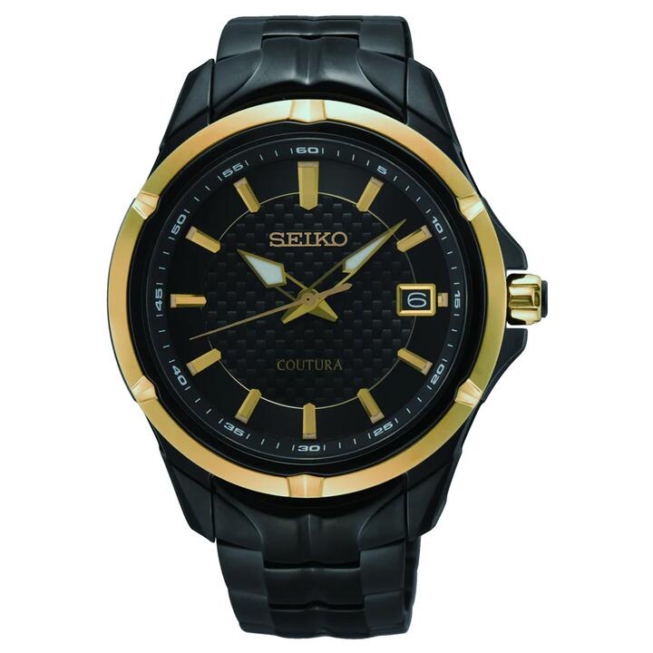 Image of Watches. Productname: Seiko Coutura Analogue Black and Gold Tone Watch SUR598P in Watch colour by brand - Seiko
