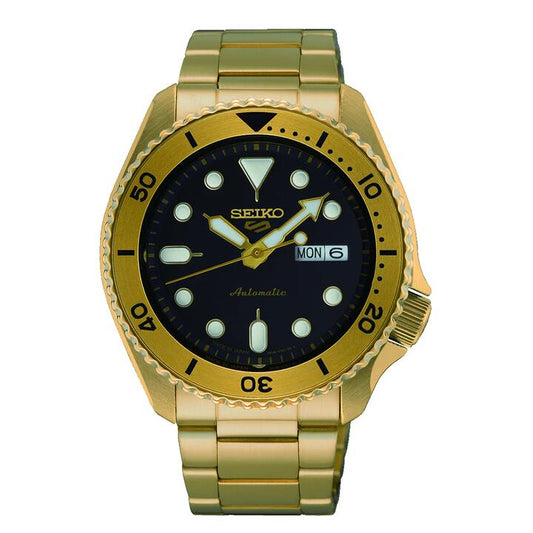 Image of Watches. Productname: Seiko Automatic GMT 5 Sports Gold Tone Watch SRPK18J-8 in Watch colour by brand - Seiko
