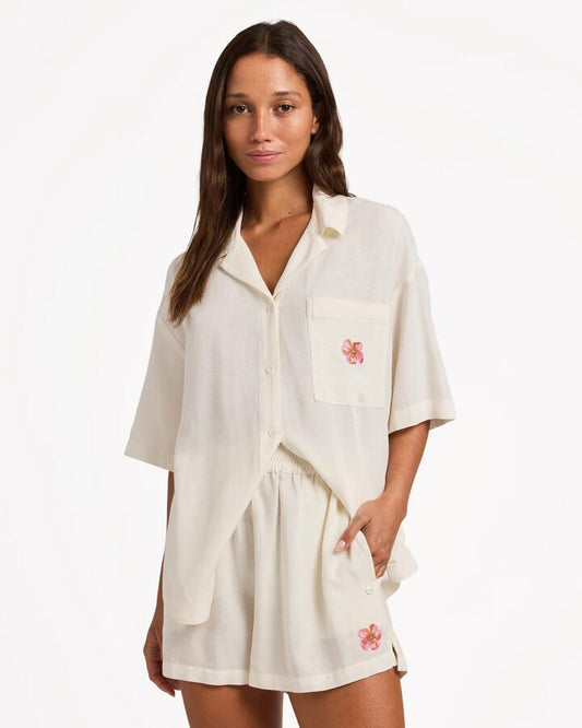 Image of T-Shirts. Product name - Roxy Womens Hibiscus T-Shirt Egret in Egret colour by brand - Roxy