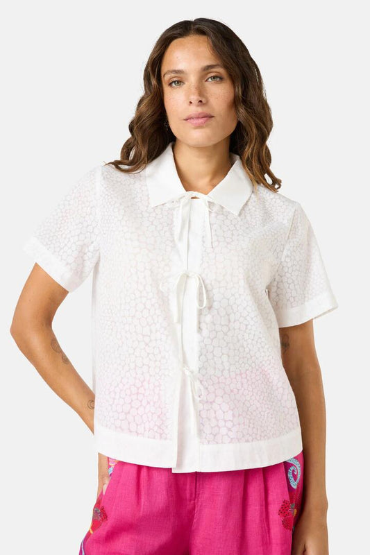 Image of a model wearing Tops. Productname: Sea Bubbles Shirt in White colour by brand - Gorman