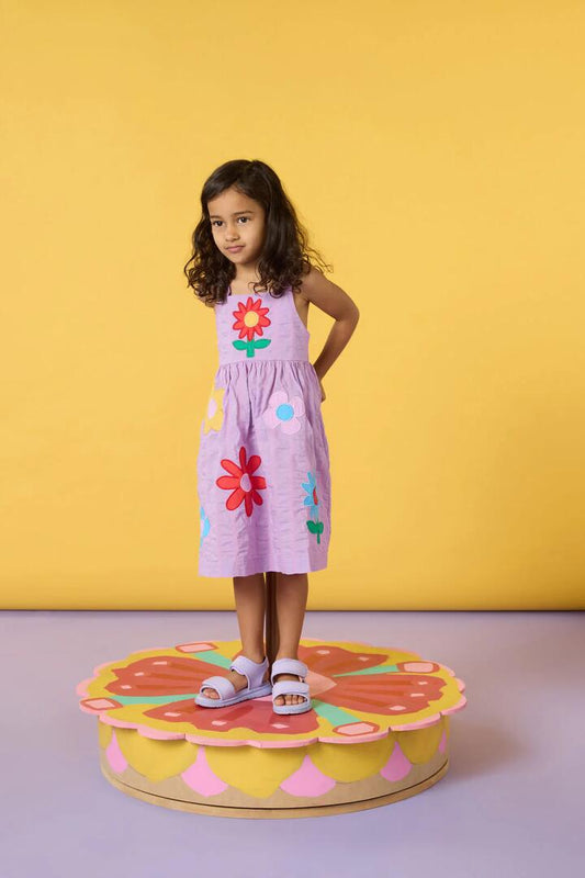 Image of Dresses. Product name - Folksy Floral Kids Pinafore in Lilac colour by brand - Gorman