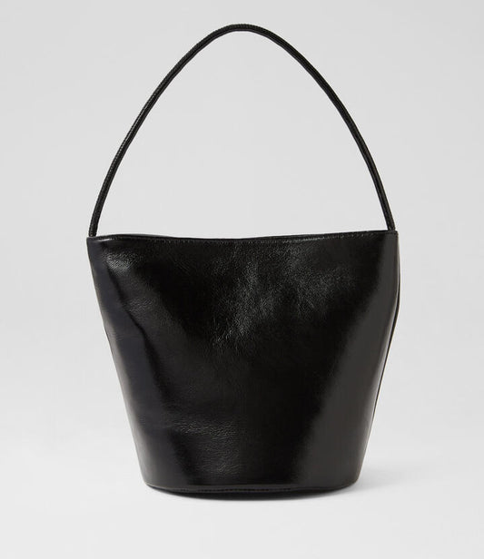 Image of Bags. Productname: Nolya Black Crinkle Patent Leather Handbag in Black colour by brand - MOLLINI