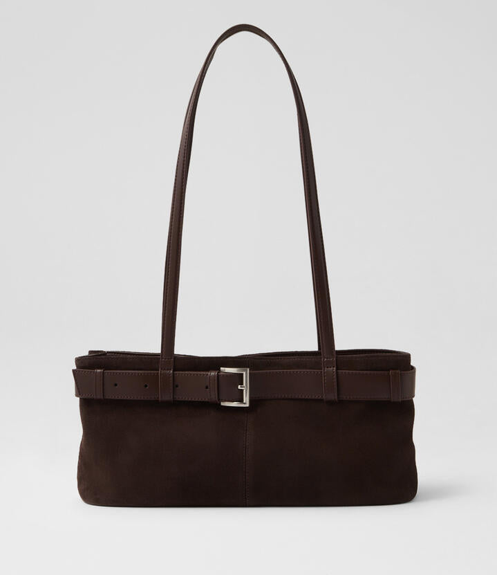 Image of Bags. Productname: Tilda Dark Choc Suede Leather Handbag in Dk Choc colour by brand - MOLLINI