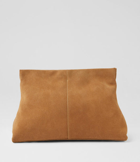 Image of Bags. Productname: Aevie Camel Suede Clutch in Camel colour by brand - MOLLINI