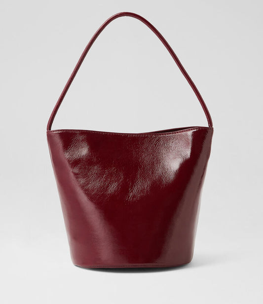 Image of Bags. Productname: Nolya Bordeaux Crinkle Patent Leather Handbag in Bordeaux colour by brand - MOLLINI