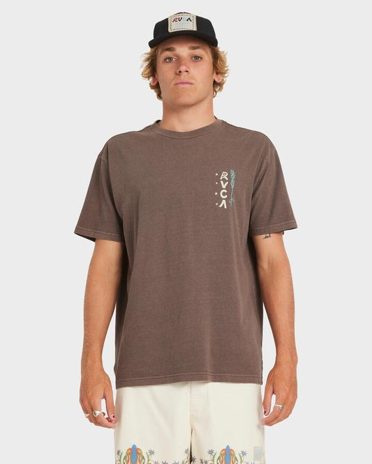 Image of T-Shirts. Product name - RVCA Mens Mel G Flora T-Shirt Mocha in Mocha colour by brand - RVCA