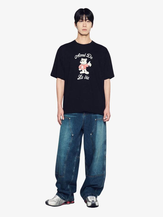 Image of a model wearing Tops. Productname: ADLV Ac Bear Welcome T-Shirt in Black colour by brand - ADLV
