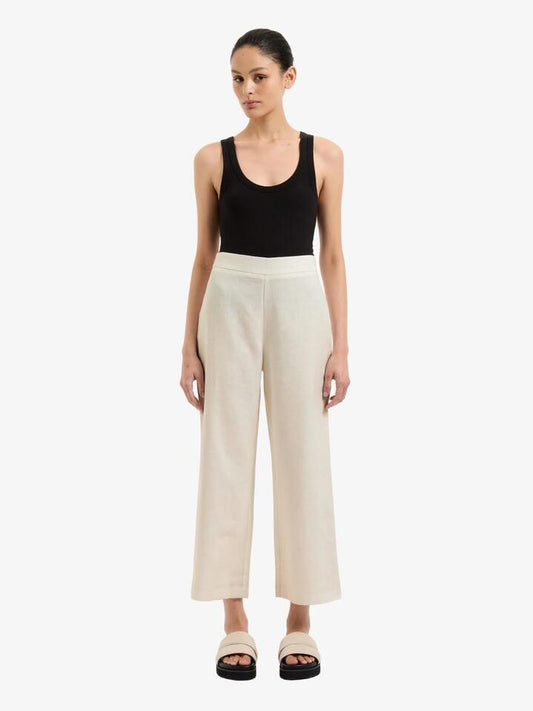 Image of a model wearing Pants. Productname: Nude Lucy Thilda Linen Culotte in Natural colour by brand - Nude Lucy