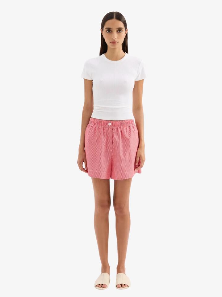 Image of a model wearing Shorts. Productname: Nude Lucy Anouk Stripe Shorts in Red Stripe colour by brand - Nude Lucy