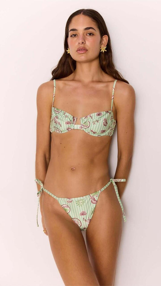 Image of Swimwear. Product name - Green Stripe Printed Bikini Bra Top in Mermaid Stripe colour by brand - MINKPINK