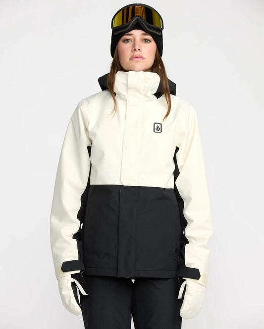 Image of a model wearing Outerwear. Productname: Volcom - Womens Bolt Insulated Jacket - Bone - in Bone colour by brand - Volcom