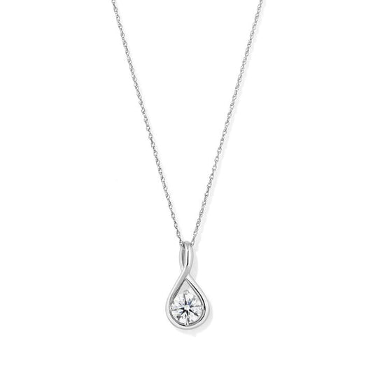 Image of Charms. Product name - 45cm Prong Set Solitaire 1.00ct Laboratory-Grown Diamond Swirl Pendant Necklace in Sterling Silver in colour by brand - Bevilles