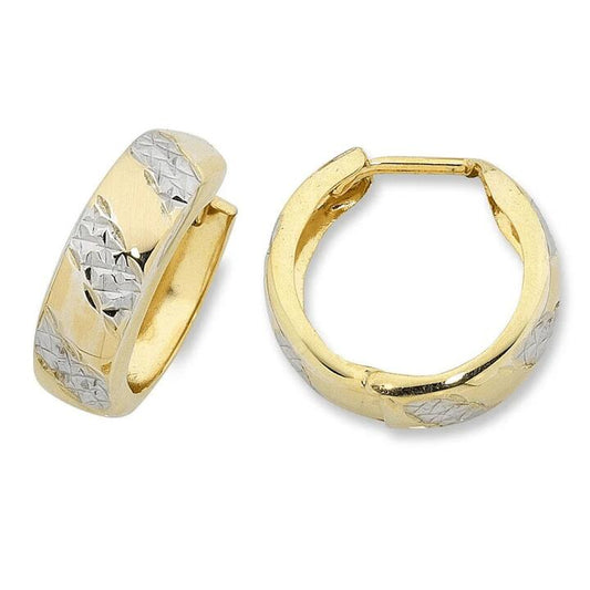 Image of Earrings. Productname: 9ct Two Tone Gold Silver Infused Hoop Earrings in Gold colour by brand - Bevilles