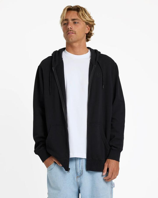 Image of a model wearing Outerwear. Productname: Billabong - Mens Premium Ww Zip Up Hoodie - Black - in Black colour by brand - Billabong