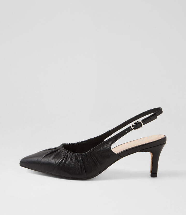 Image of Heels. Productname: Cossette Black Leather Heels in Black colour by brand - MIDAS
