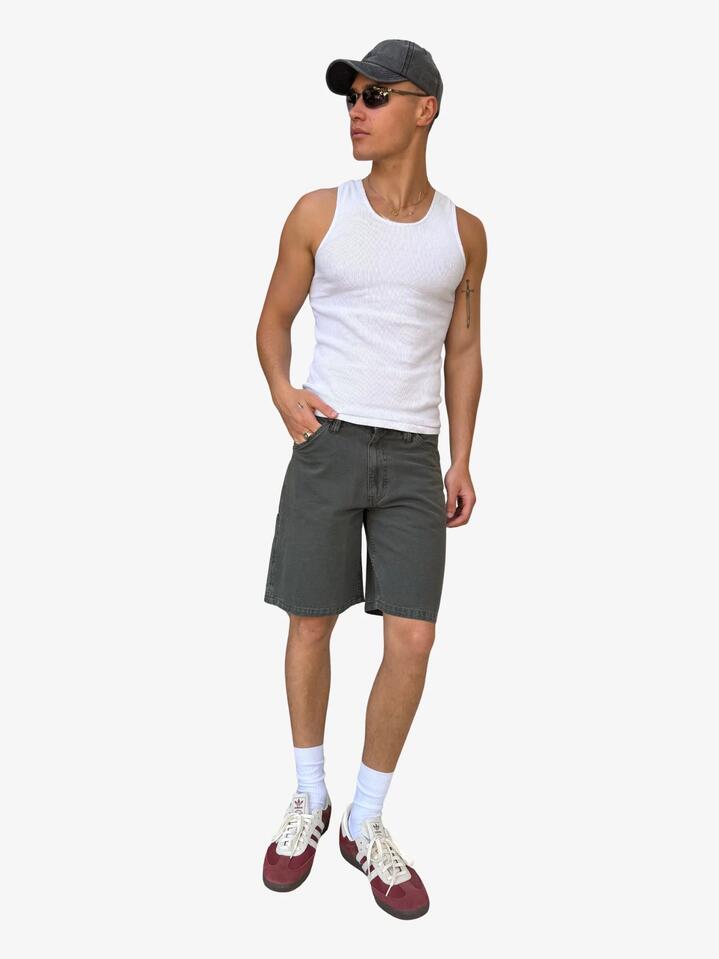 Image of a model wearing Shorts. Productname: Abrand A5 Canvas Work Shorts in Military colour by brand - Abrand