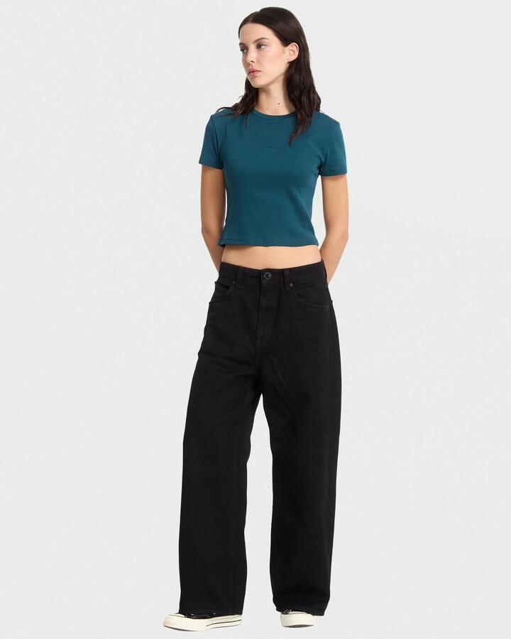 Image of Jeans. Product name - Volcom Womens Beggy Denim Jeans Black Combo in Black Combo colour by brand - Volcom