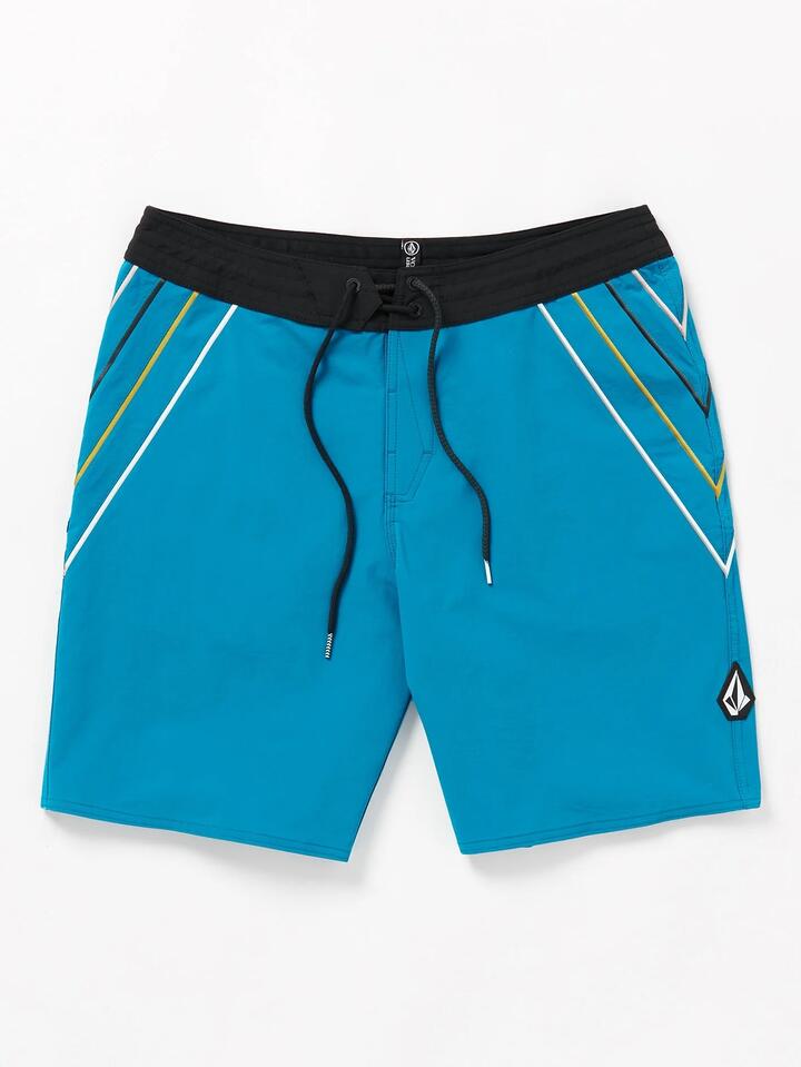 Image of a model wearing Shorts. Productname: volcom Mens Stone V Liberators 19" Boardshort Ocean Teal - in Ocean Teal colour by brand - Volcom