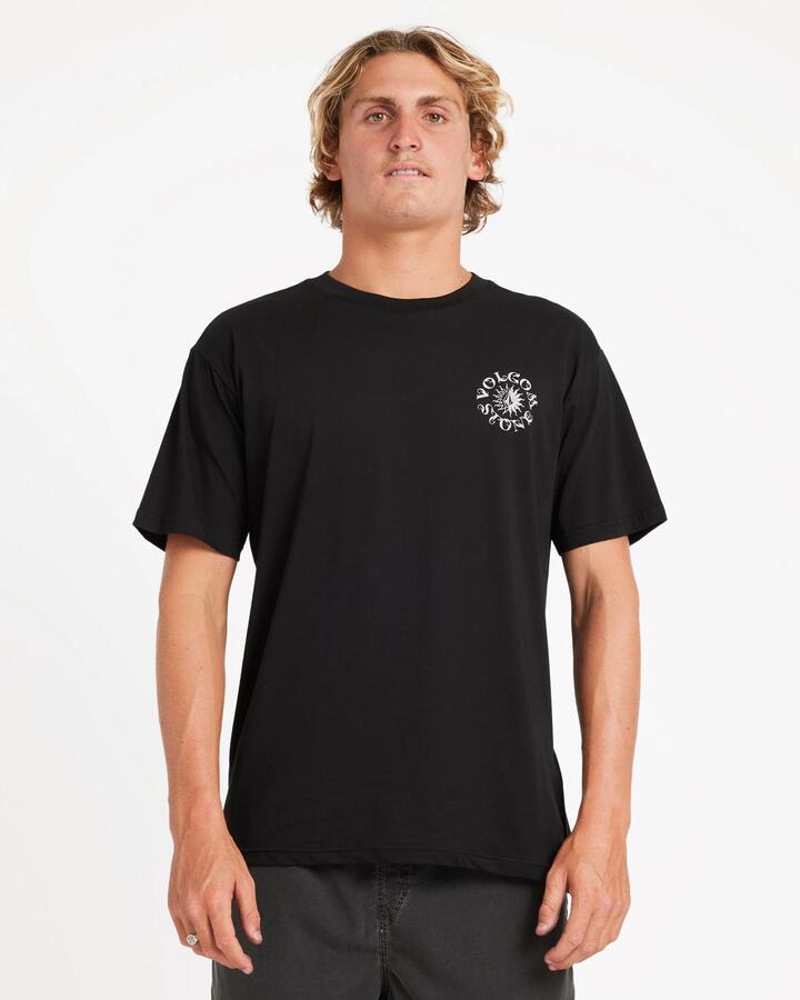 Image of a model wearing Tops. Productname: Volcom Mens Sunshiner T-Shirt Black - in Black colour by brand - Volcom