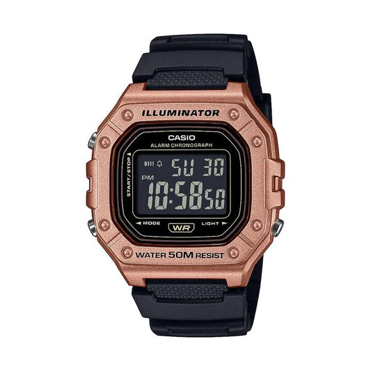 Image of Watches. Productname: Casio Black and Bronze Digital Watch W218HM-5B in Watch colour by brand - Casio