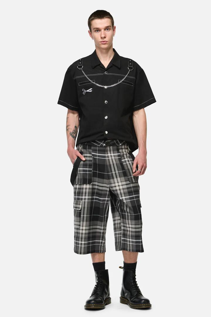 Image of a model wearing Shorts. Productname: Lovett Tartan Cargo Short in Grey colour by brand - Black Friday