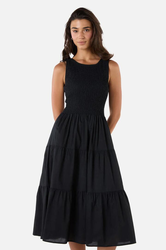 Image of Dresses. Productname: Avril Shirred Midi Dress in Black colour by brand - Princess Highway