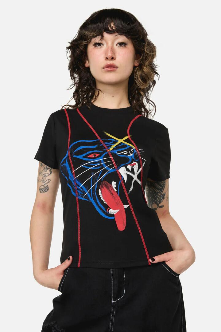 Image of T-Shirts. Productname: Rawr Punk Stitch Tee in Black colour by brand - Dangerfield