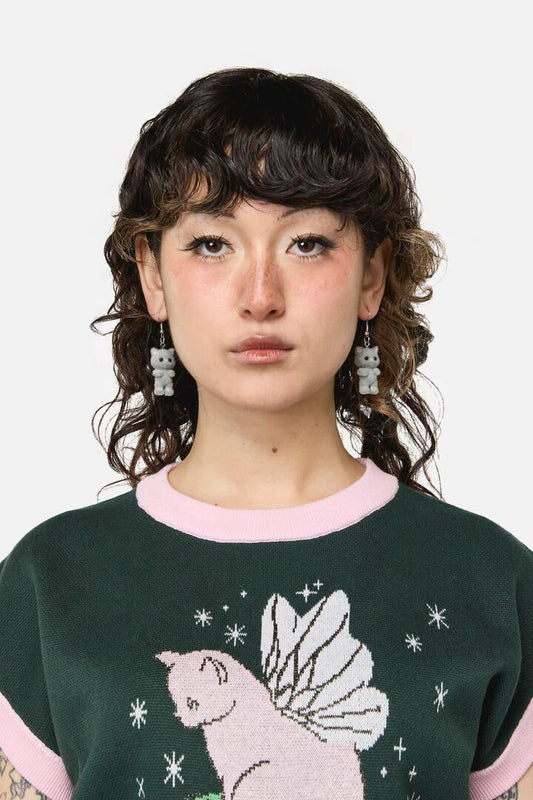 Image of Earrings. Productname: Furry Grey Cat Earrings in Grey colour by brand - Dangerfield