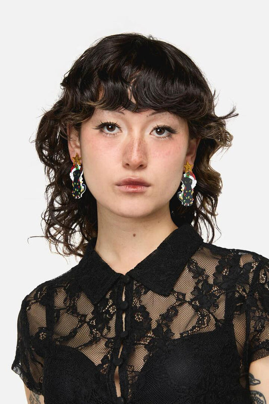 Image of Earrings. Productname: Xmas Cat Earrings in Multi colour by brand - Dangerfield