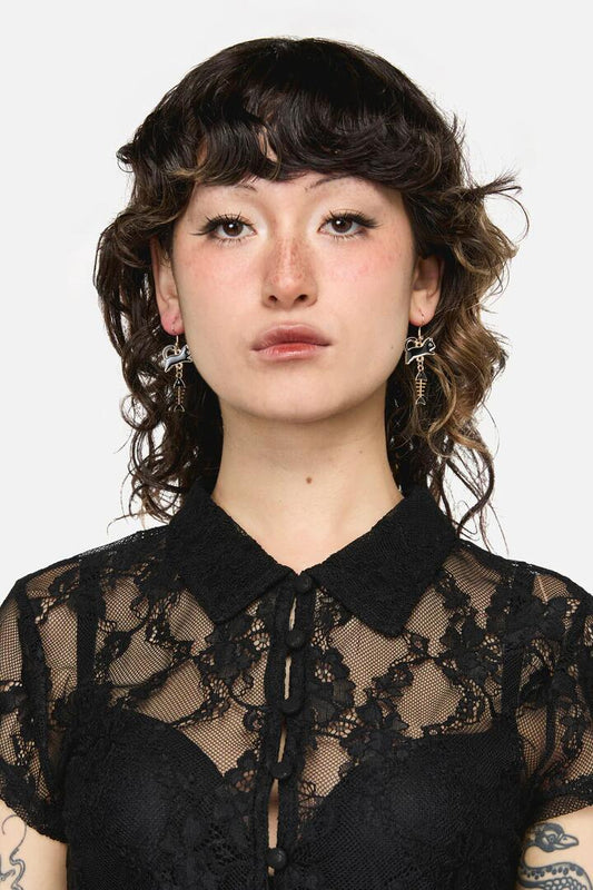 Image of Earrings. Productname: Cat & Fish Earrings in Black colour by brand - Dangerfield