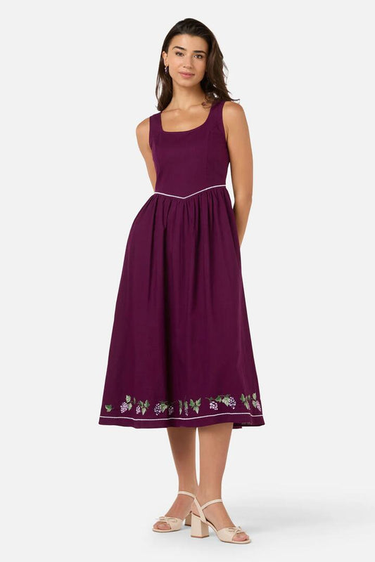 Image of Dresses. Productname: Vineyard Embroidered Dress in Grape colour by brand - Princess Highway