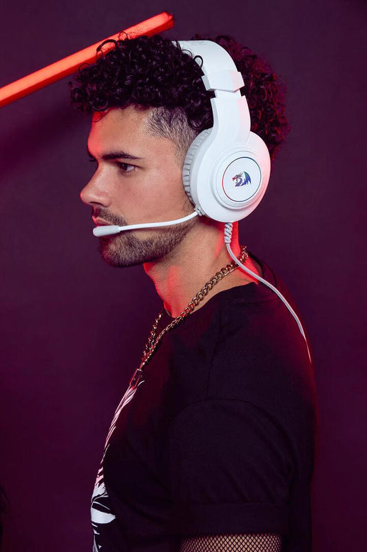 Image of Headsets. Product name - Redragon H260RGB White Over-Ear RGB Wired Gaming Headset in White colour by brand - REDRAGON