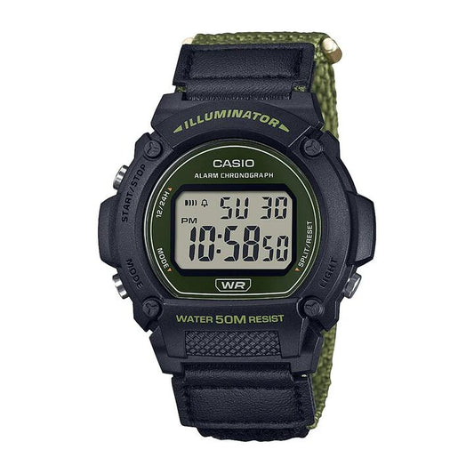 Image of Watches. Productname: Casio Black and Green Digital Watch W219HB-3A in Watch colour by brand - Casio