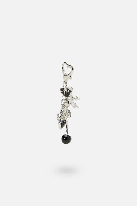 Image of Charms. Productname: Black Heart Bag Charm in Silver colour by brand - Dangerfield